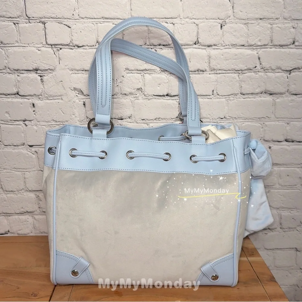 Juicy Couture Classic Scottie Dogs Daydreamer Tote Bag Purse Dove Gray Blue - Picture 2 of 6